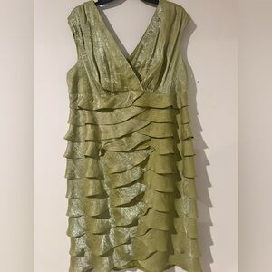 London Times Olive Green Layered Dress
